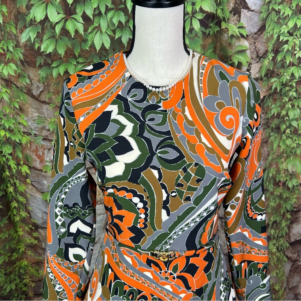 ZARA Mod Floral Orange/Green/White Geometric Lightweight Scuba Mini Dress, S - Picture 8 of 12